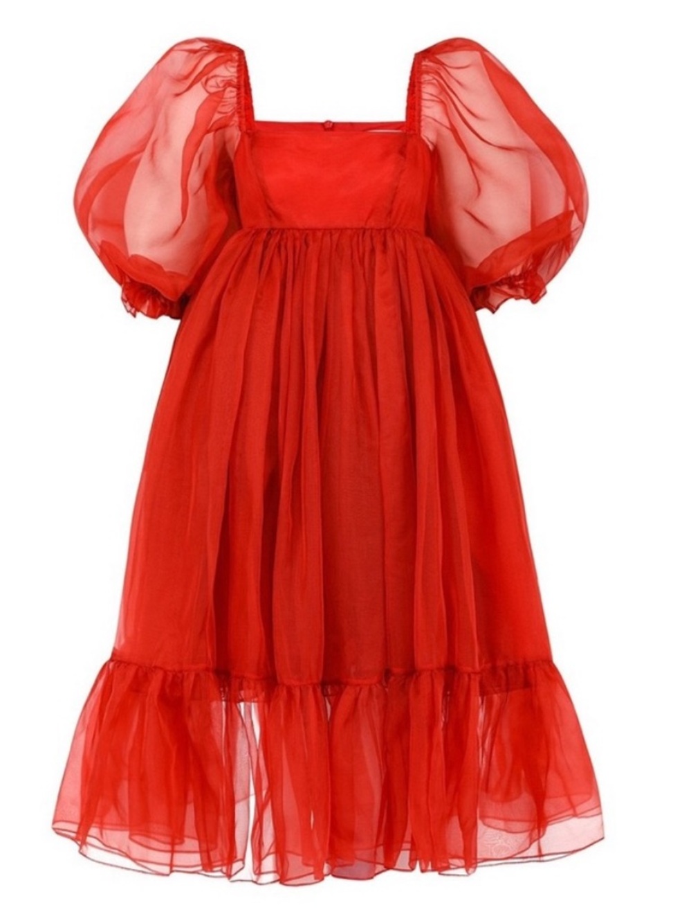 Selkie Winter Red French Puff-Sleeve Dress